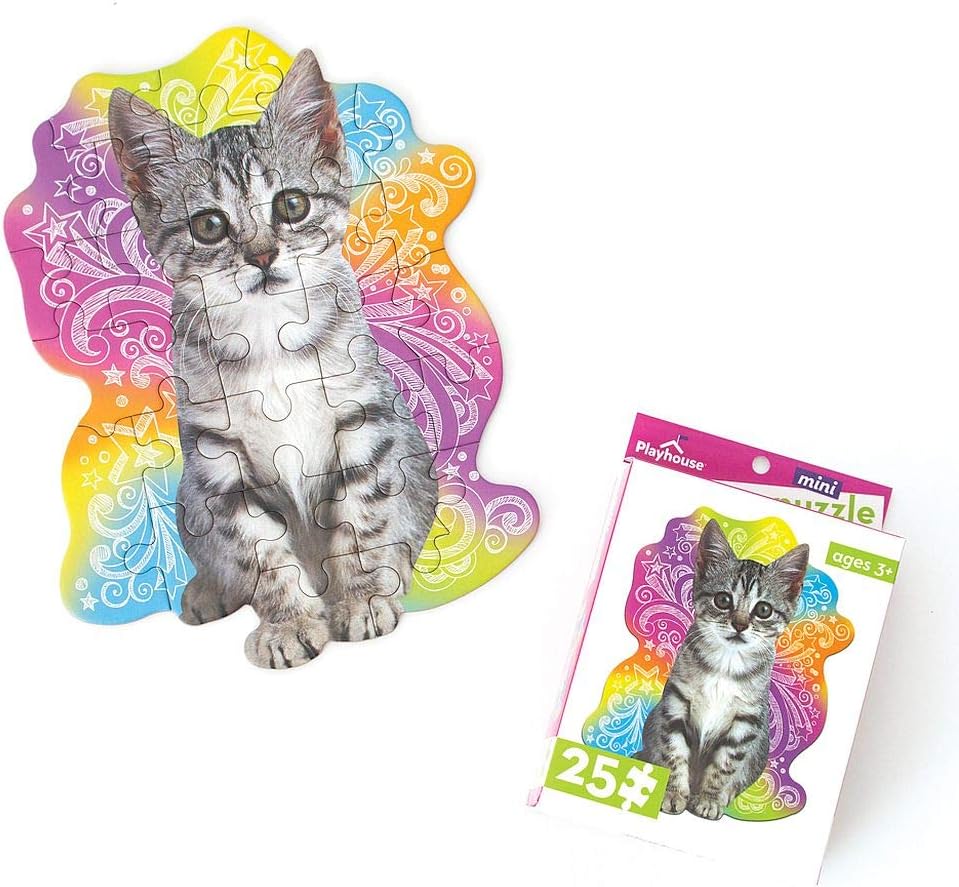 Playhouse | 25-Piece Die-Cut Mini Puzzle for Kids - Fun Tabby Kitten Design