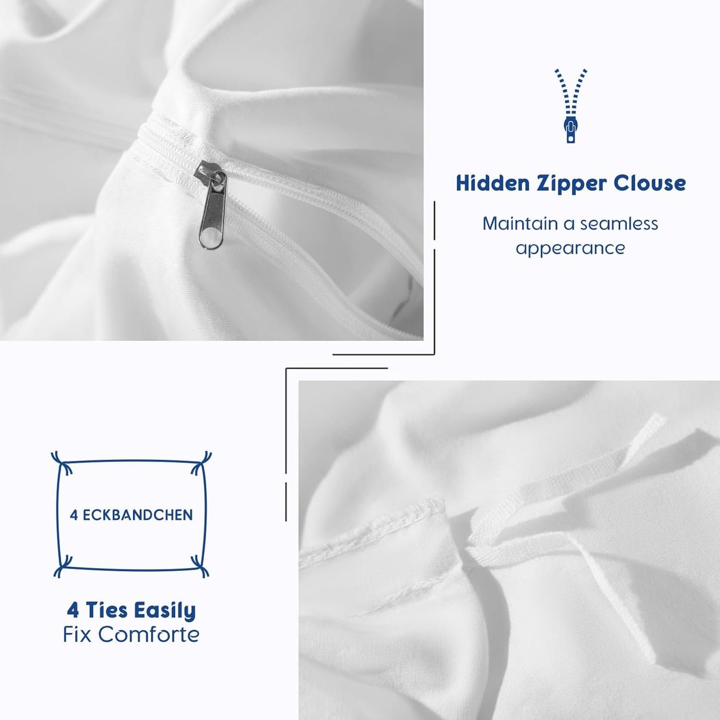 SONORO KATE 100% Egyptian Cotton Duvet Cover - Soft & Breathable 1000 Thread Count | Queen Size, White - 3 PC Set