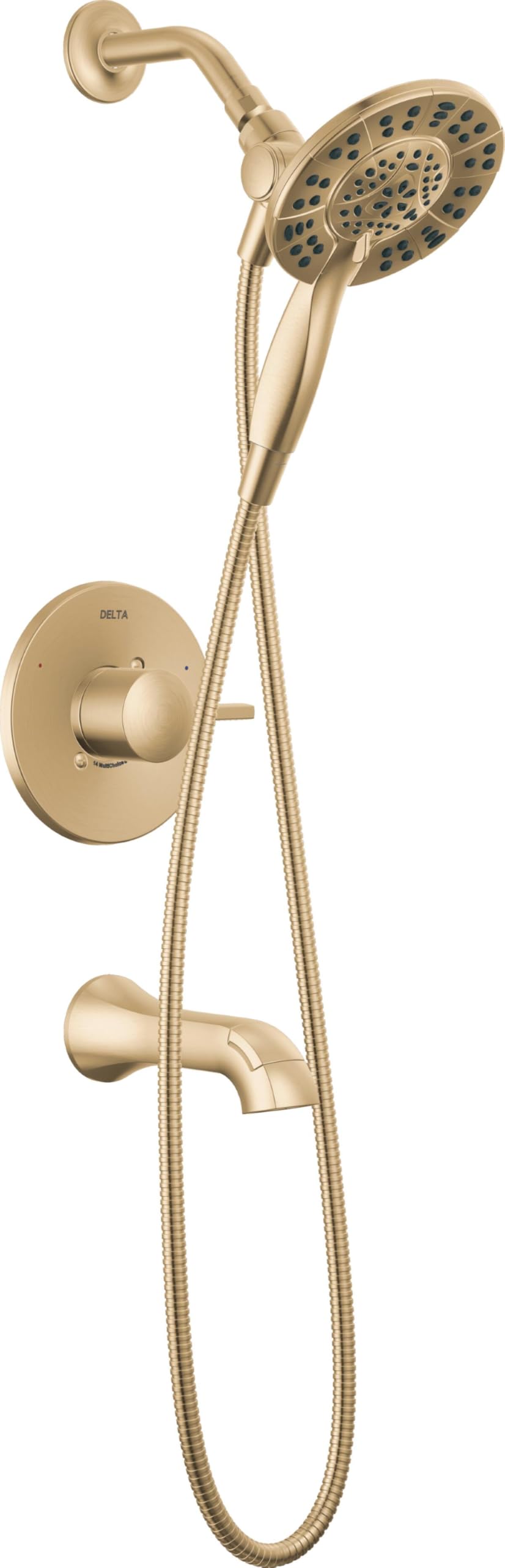 Delta Faucet Albion 14 Series Single-Handle Tub and Shower Faucet Set, Gold Shower Trim Kit with 4-Setting In2ition 2-in-1 Dual Shower Head, Champagne Bronze T144855-CZ-I (Valve Not Included)