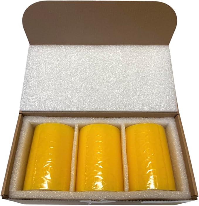 Mister Candle Dripless Unscented Pillar Candles, Set of 3 Hand Poured Solid Color Non-Scented Candles for Home Decor, Premium Wax, 60 Hr Burn Time - 3x4 Inch, Yellow