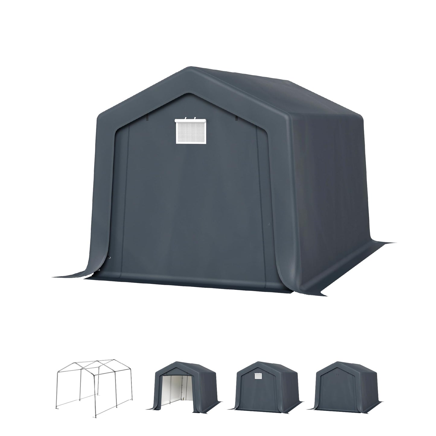 PHI VILLA 8x12ft Storage Shelter Shed, Portable Carports Outdoor Garage Canopy with Roll up Zipper Doors & Vents Waterproof UV Resistant Garages Tent for Cars,Boats,Tools, Motorcycle, Gray