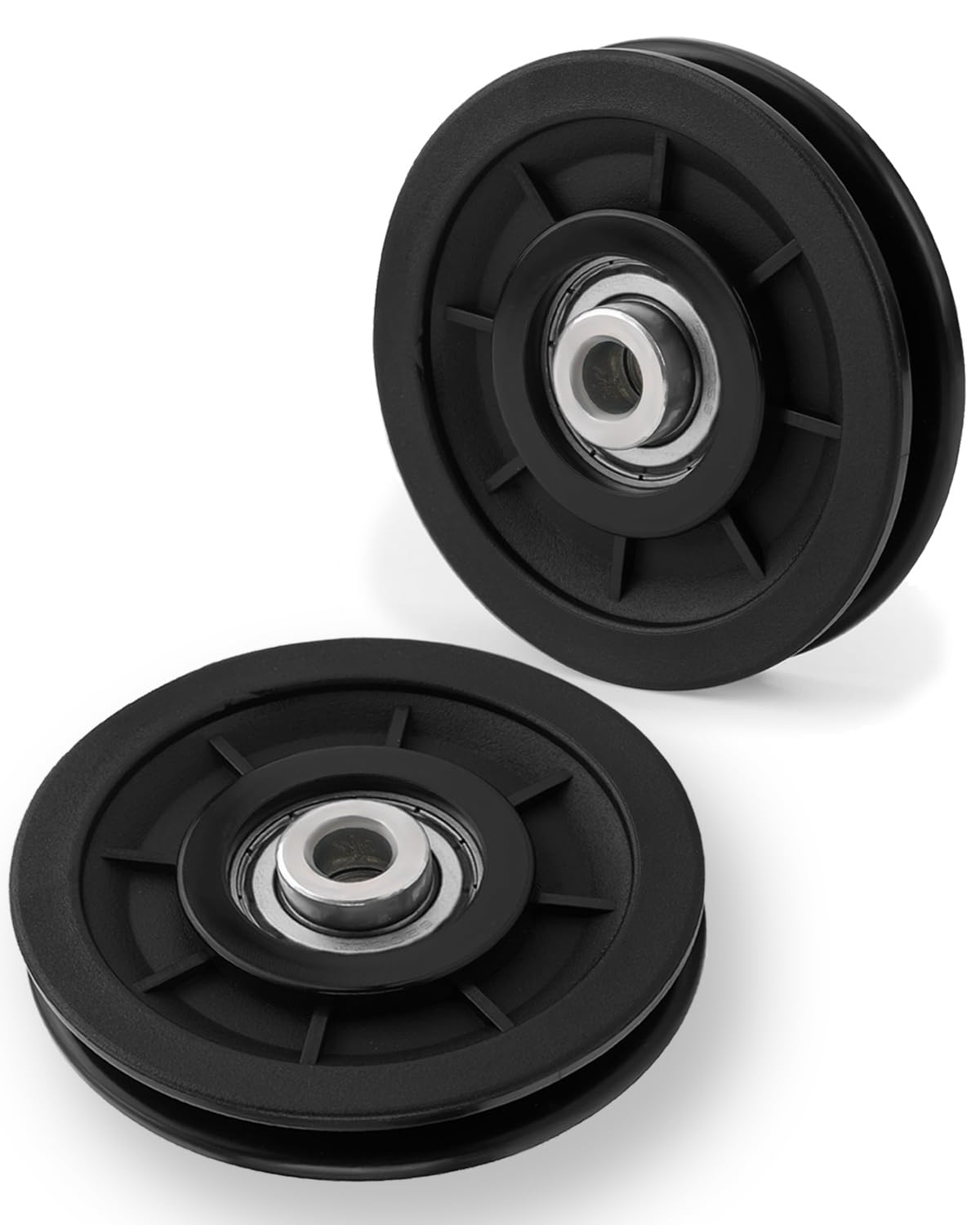 Zepofit Pulley Wheel Bearing 90mm Nylon - Universal Pulleys for Gym Cable Machine Smith Machine Garage Barn Door Parts Weight Lifting System Replacement LAT Pulldown Attachment (2, Silver Center)