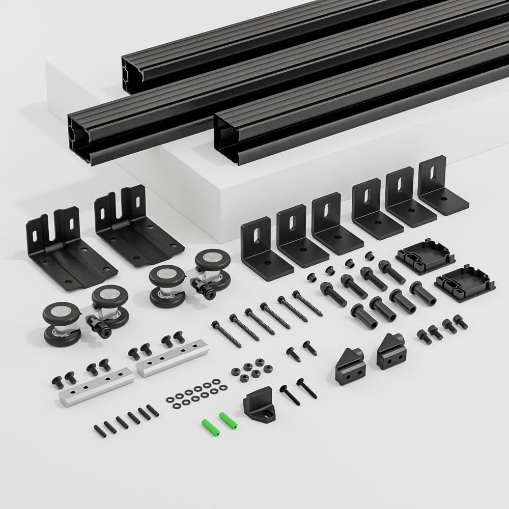 CCJH 6.6FT/79'' Box Rail Sliding Barn Door Hardware Kit Aluminium Alloy Wall Mount, Smooth and Heavy Duty for Single Door