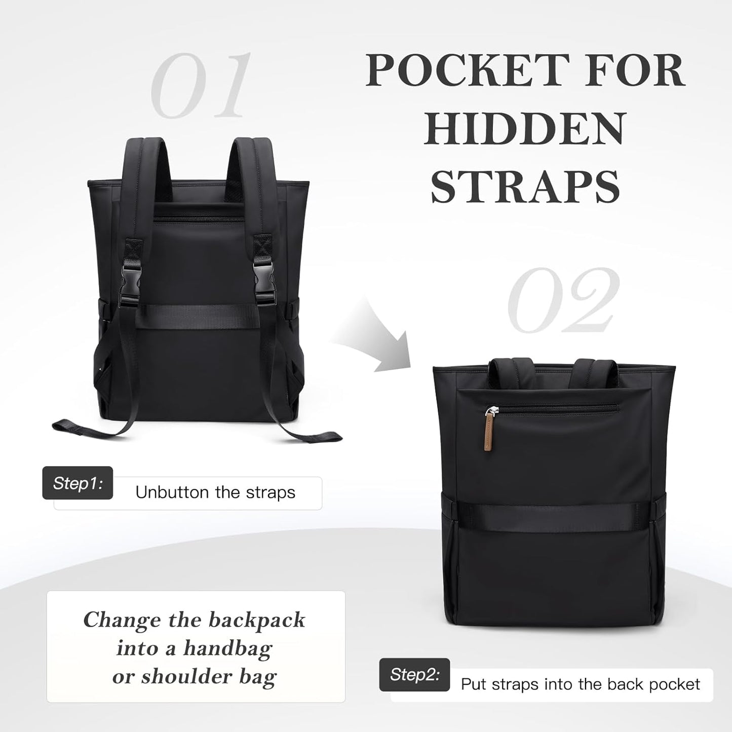 Backpack Backpack Leisure,16 Inch,Black Convertible Laptop for Women Men Carry on Tote Teacher Bookbag for College Work