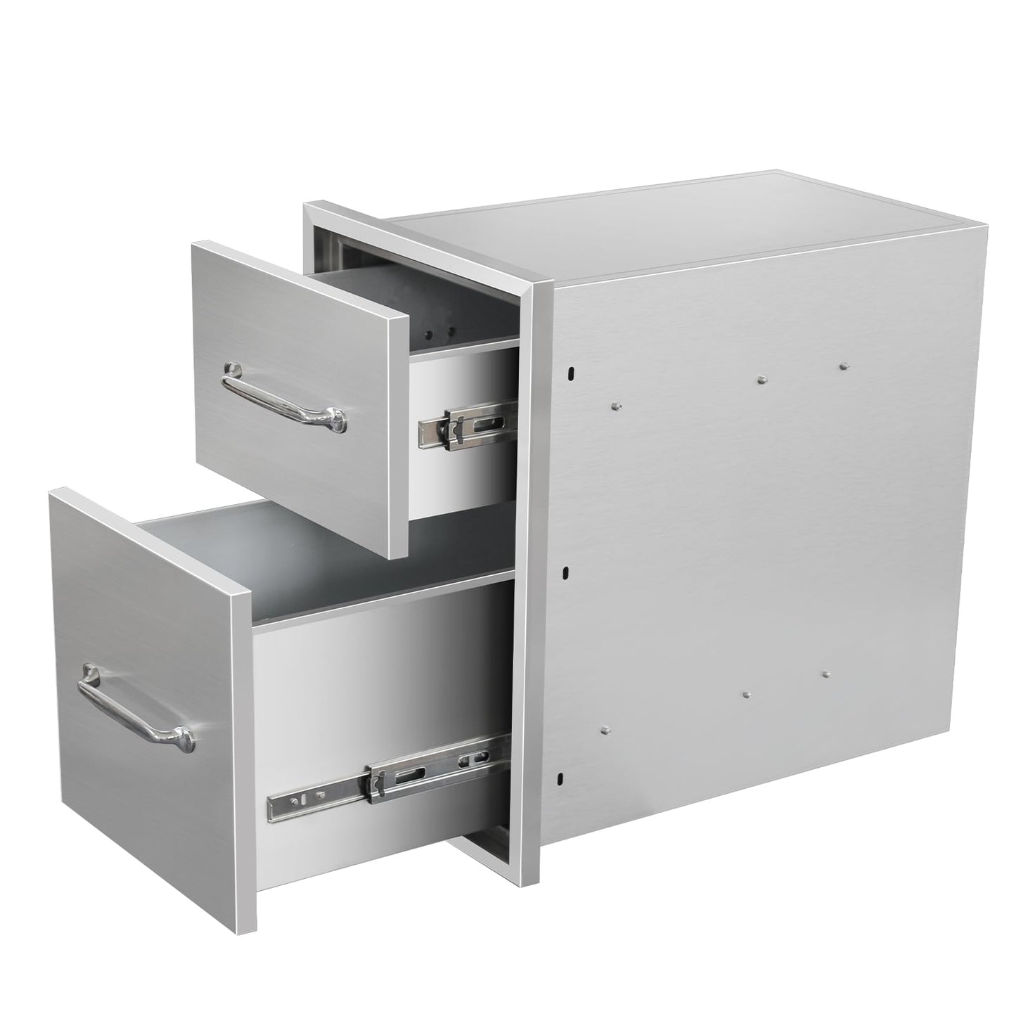 SGOLAN Outdoor Kitchen Drawers 14" W x 21" H x 21" D Flush Mount Double BBQ Drawers with Chrome Handle Stainless Steel Drawer for Outdoor Kitchen Island, Patio Grill Station