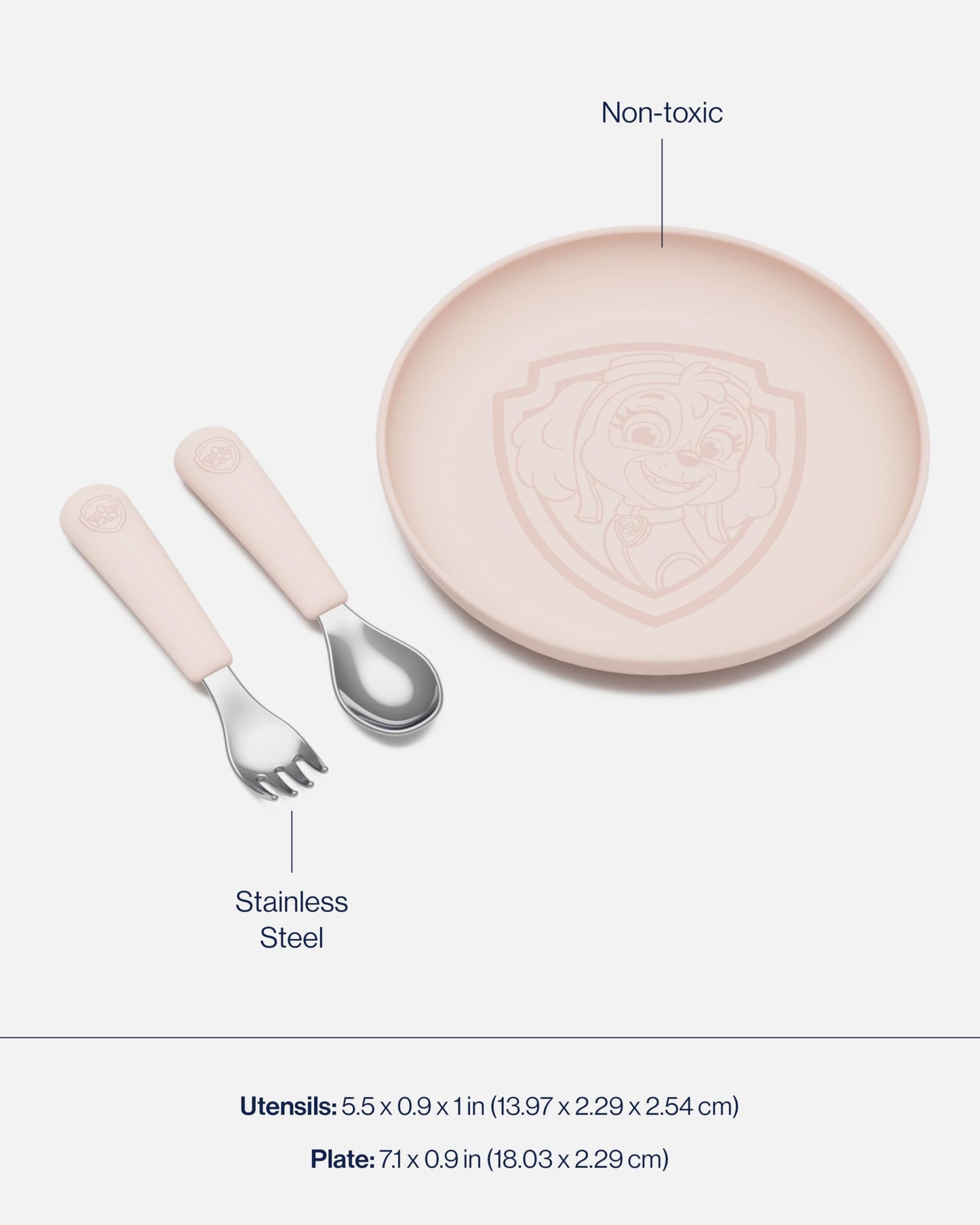 Lalo PAW Patrol Plate & Utensil Set For Kids - Dishwasher Safe Toddler Dinnerware Set - BPA Free for Over 12 Months - Includes Plate, Ergonomic Spoon and Fork - 3 Pieces - Skye