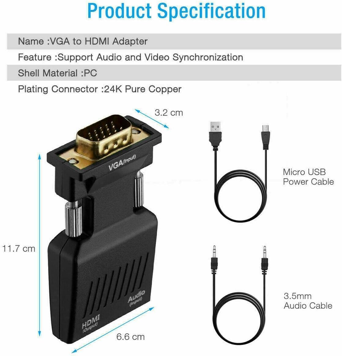 SGElectronix 1080p VGA Male to HDMI Female Adapter Converter with Audio,(PC VGA Source Output to TV/Monitor with HDMI