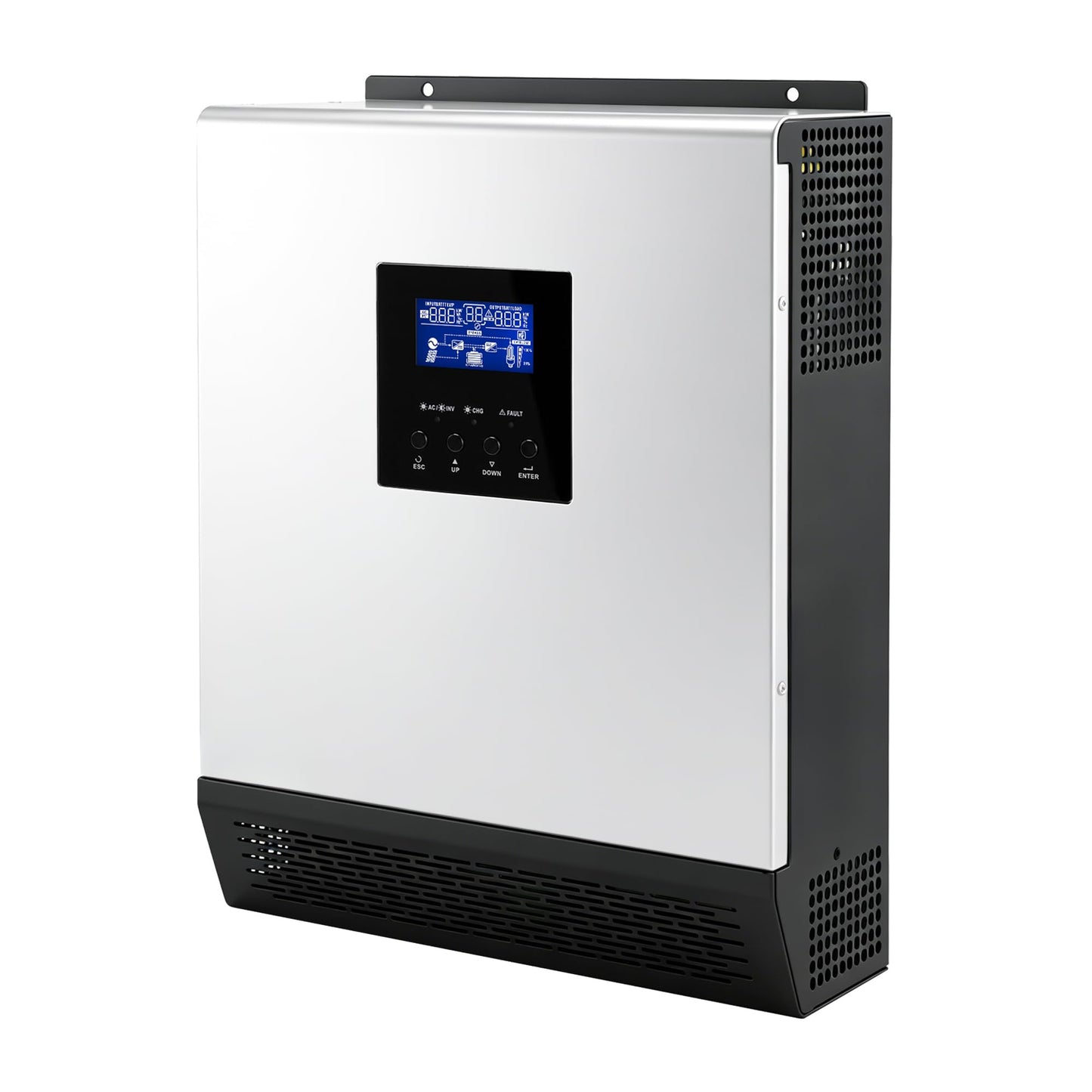 AuraSolar Hybrid Solar Inverter, 2400W 24V DC to 120V AC Pure Sine Wave Power Inverter, Built-in 50A Solar Charge Controller with LCD Display, for Off-Grid Home Backup RV, AGM/Gel/FLD/Lead-Acid