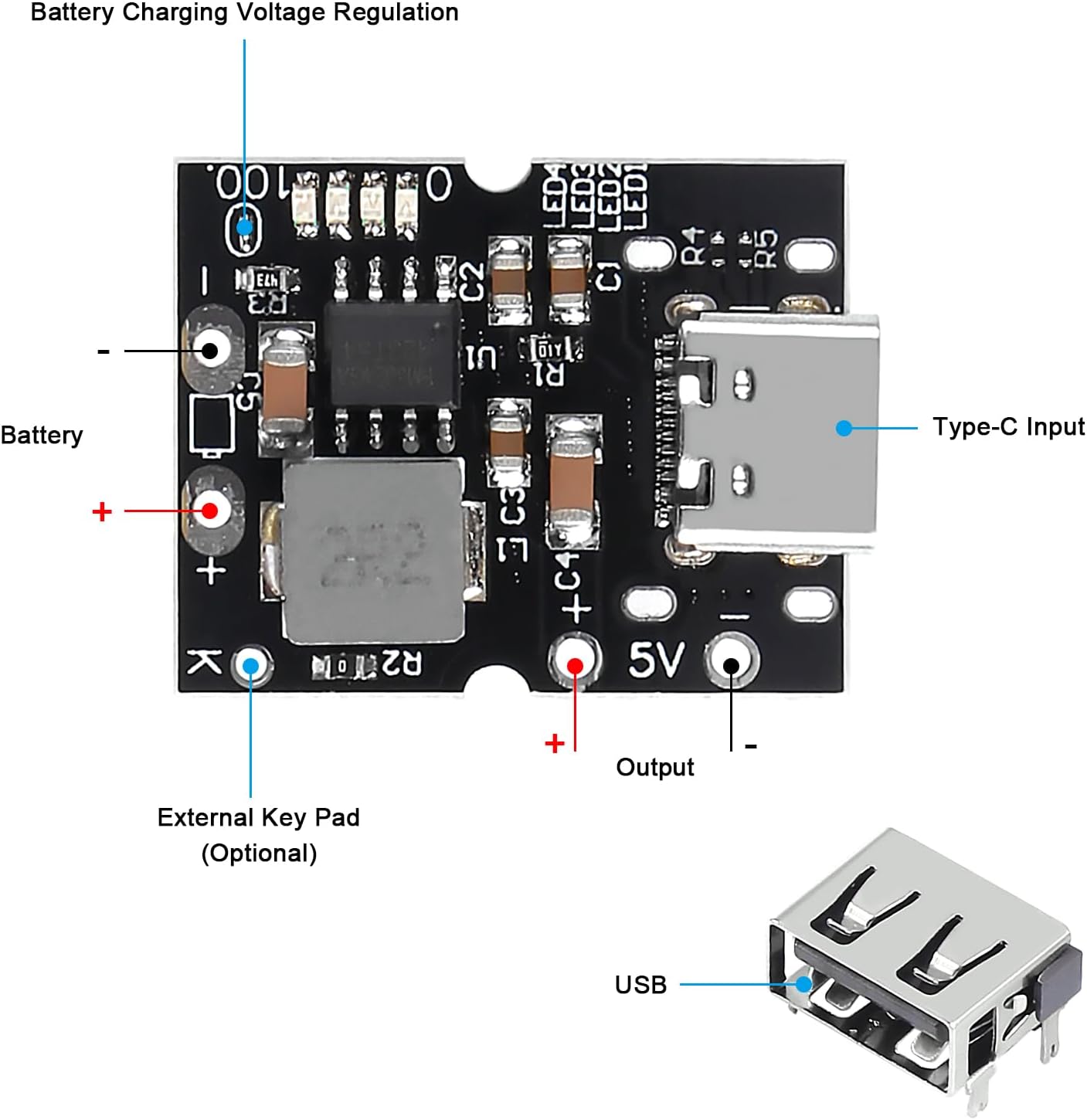 JUZITAO 12PCS 5V 2A Type-C USB Step-Up Power Module Boost Converter Lithium Battery Charging Protection Board with LED