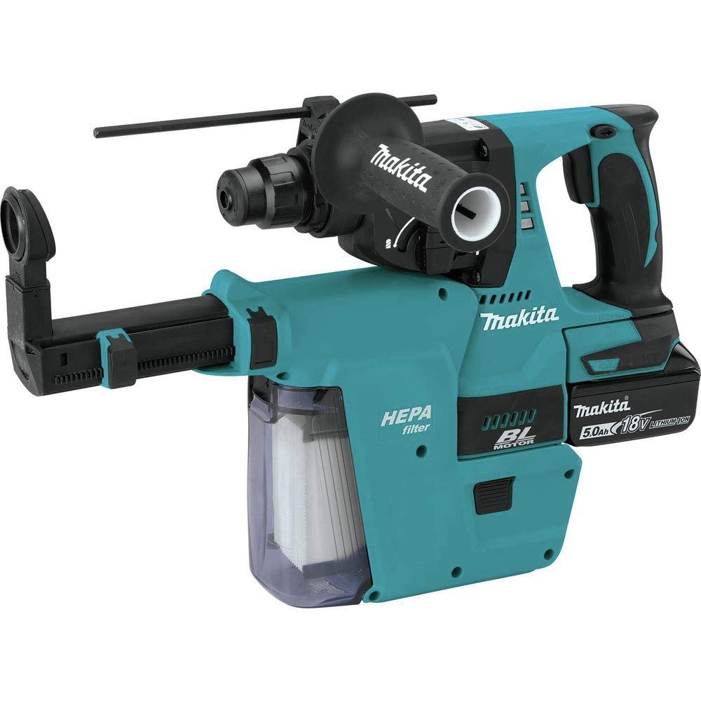 Makita XRH011TX 18V LXT Lithium-Ion Brushless Cordless 1" Rotary Hammer Kit, Accepts Sds-Plus Bits, w/Hepa Vacuum Attachment (5.0Ah),