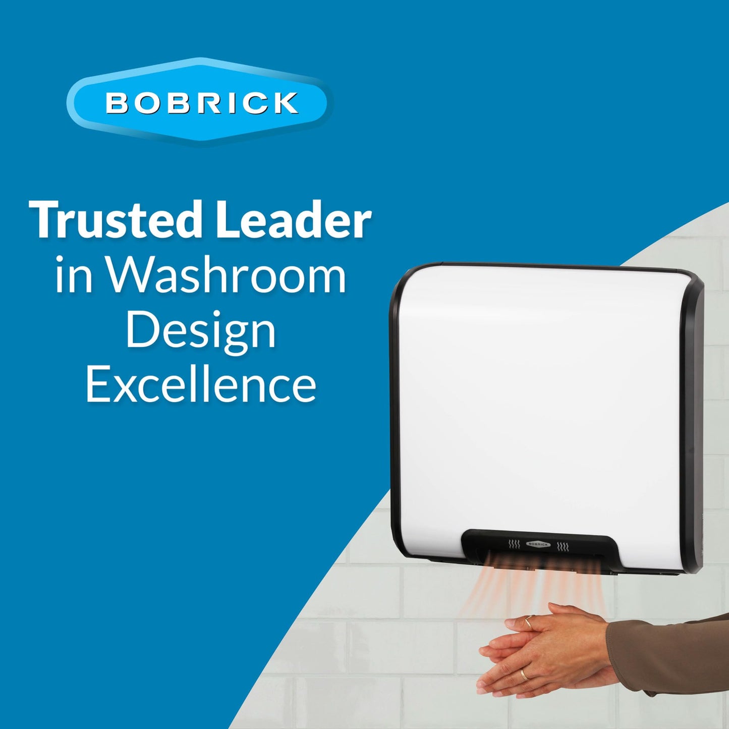 Bobrick 7120 TrimLineSeries Zinc-Plated Steel ADA Surface-Mounted Automatic Hand Dryer, White Epoxy Finish, 115V, 13-19/32" Height, 13-25/32" Width