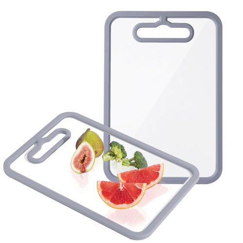 FYCTIO Glass Cutting Board for Kitchen, 2Pcs Tempered Glass Chopping Board with Non-Slip Edges, Dishwasher Safe Clear Cutting Board Set for Countertop, Heat & Shatter Resistant, Gray 15"×11" & 13"×9"