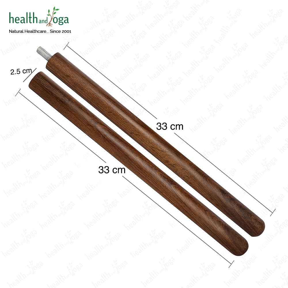 HealthAndYoga™ StretchNHeal Multi-Use Wooden Yoga Stick - Portable Posture Corrector Pole, Stretch and Mobility Stick,Physical Workout Exercise Dowel (Regular - 26")