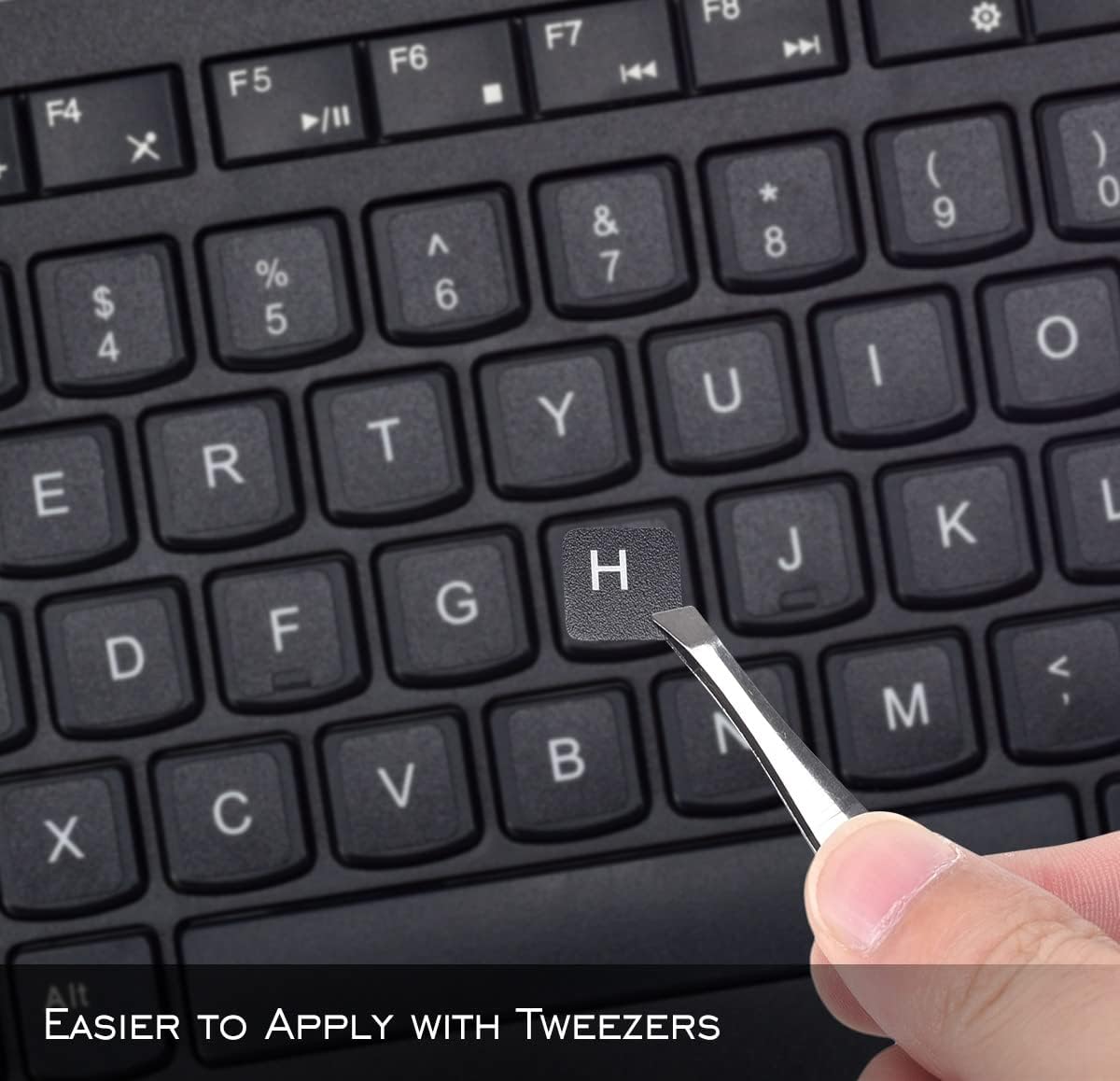 2PCS Universal English Keyboard Stickers Letters with Tweezer, Keyboard Stickers Black Background with White Lettering
