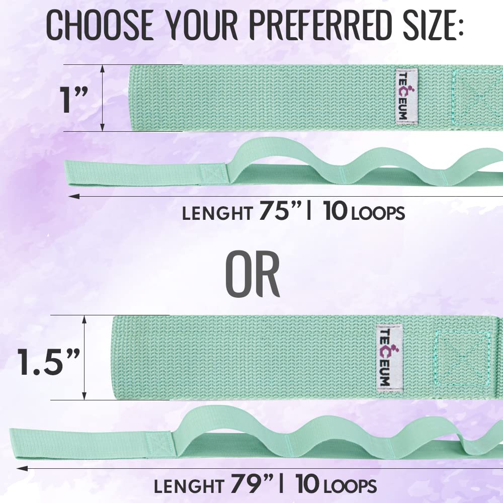 [NEW 2023] TECEUM Yoga Stretching Strap 10 Loops Non-Elastic Strap - Home Workout Stretch Strap for Physical Therapy, Yoga, Pilates cttn 1.5 in LtG