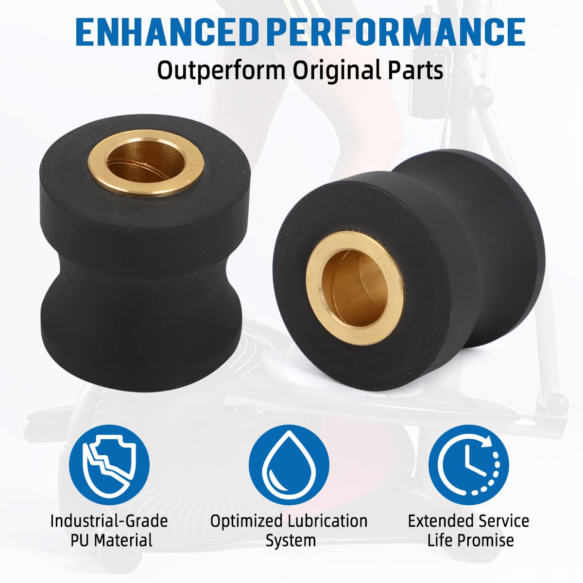 Replacement Roller Wheels for Eclipse 1100HR/A Elliptical - Enhanced PU and Bronze Bushing Design - Quiet and Long-Lasting Exercise Machine Parts (Pair)