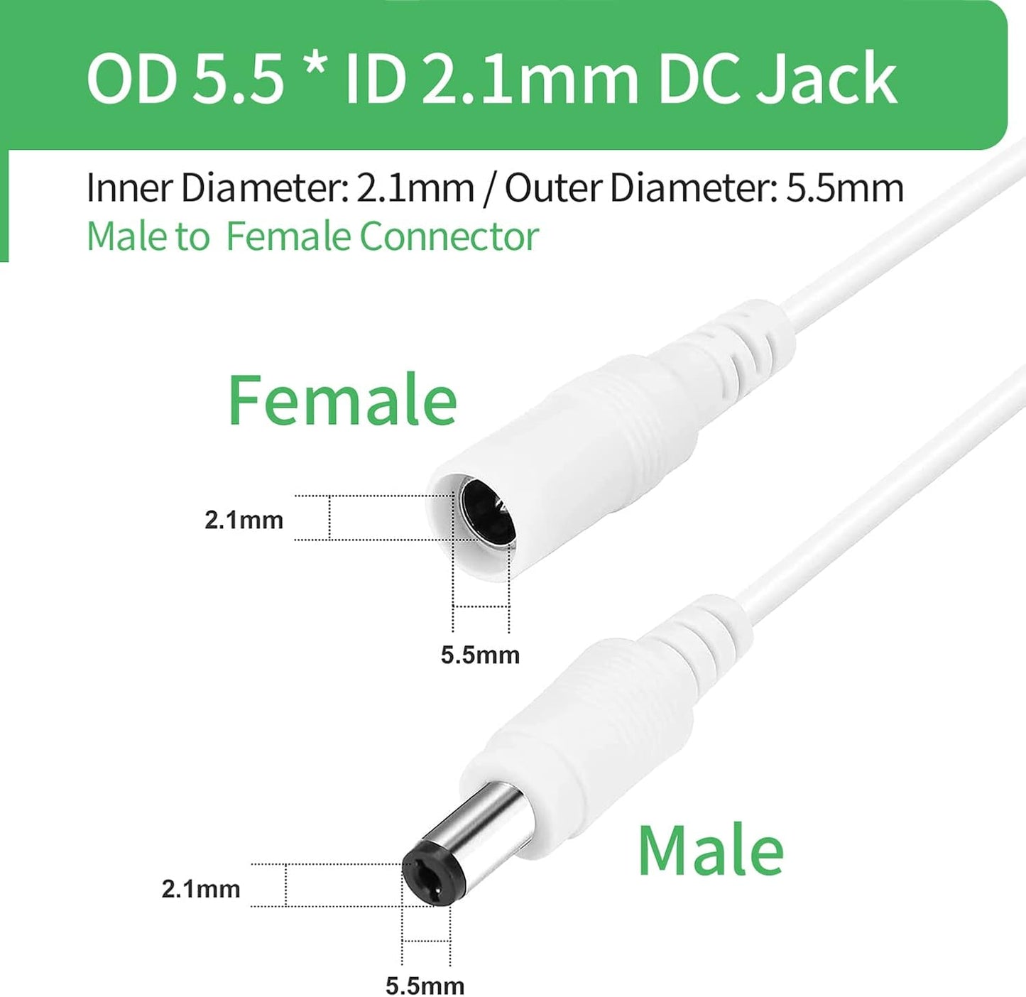 Security-01 33FT 10M 5.5mm 2.1mm, 12V/24VPower (Pack 2) DC Power Extension Cable x Extension Cord for CCTV Security