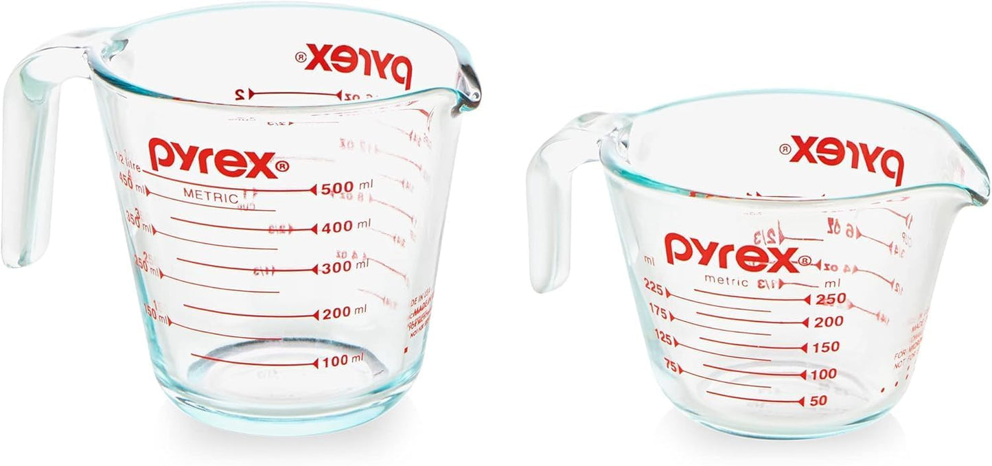 Pyrex Essentials Glass Measuring Cups Set - 1 & 2 Cup | Oven, Dishwasher, Freezer & Microwave Safe
