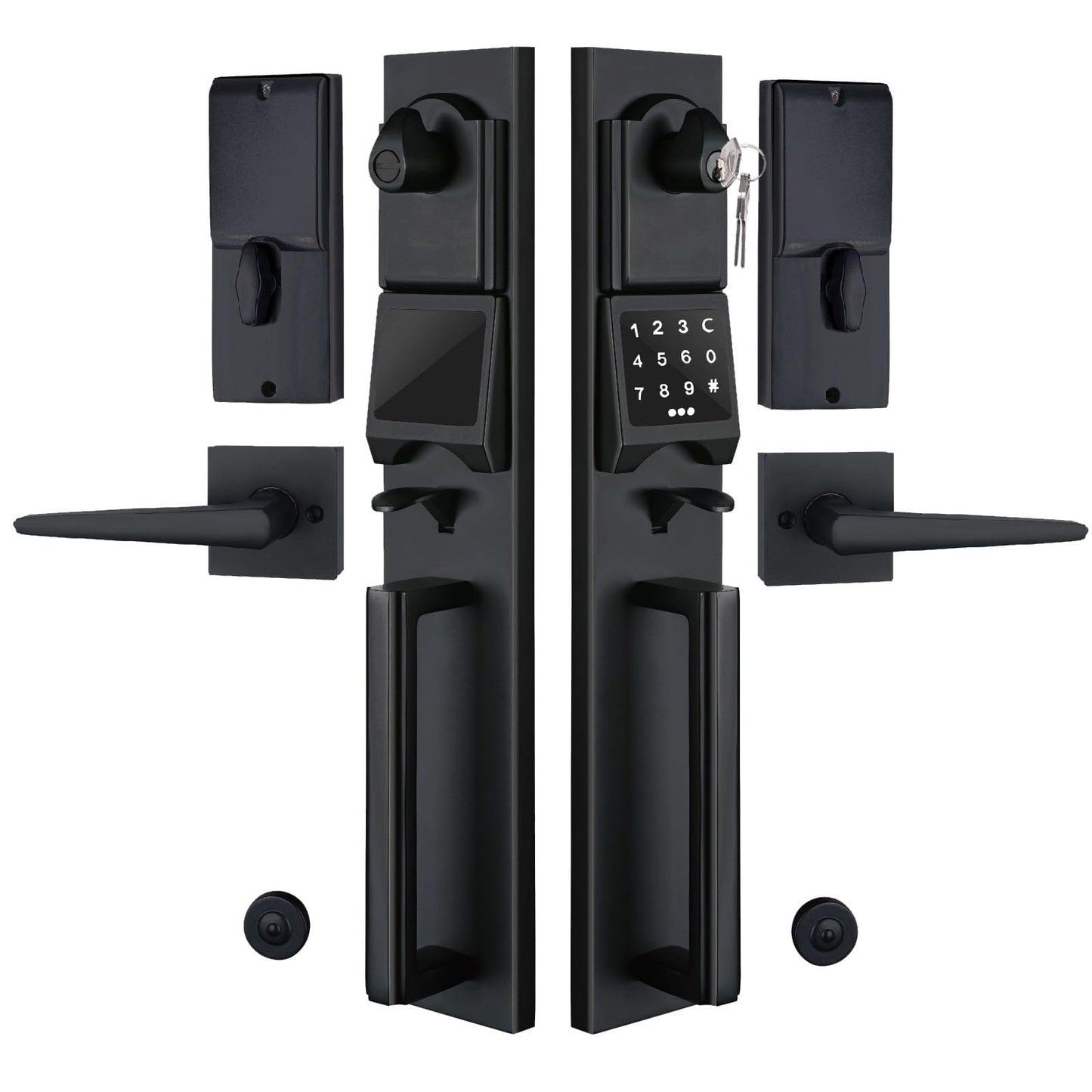 NEWBANG Digital Front Door Handleset with Keypad for Double Doors in Black Finish- Electronic Lockset with Dummy Set