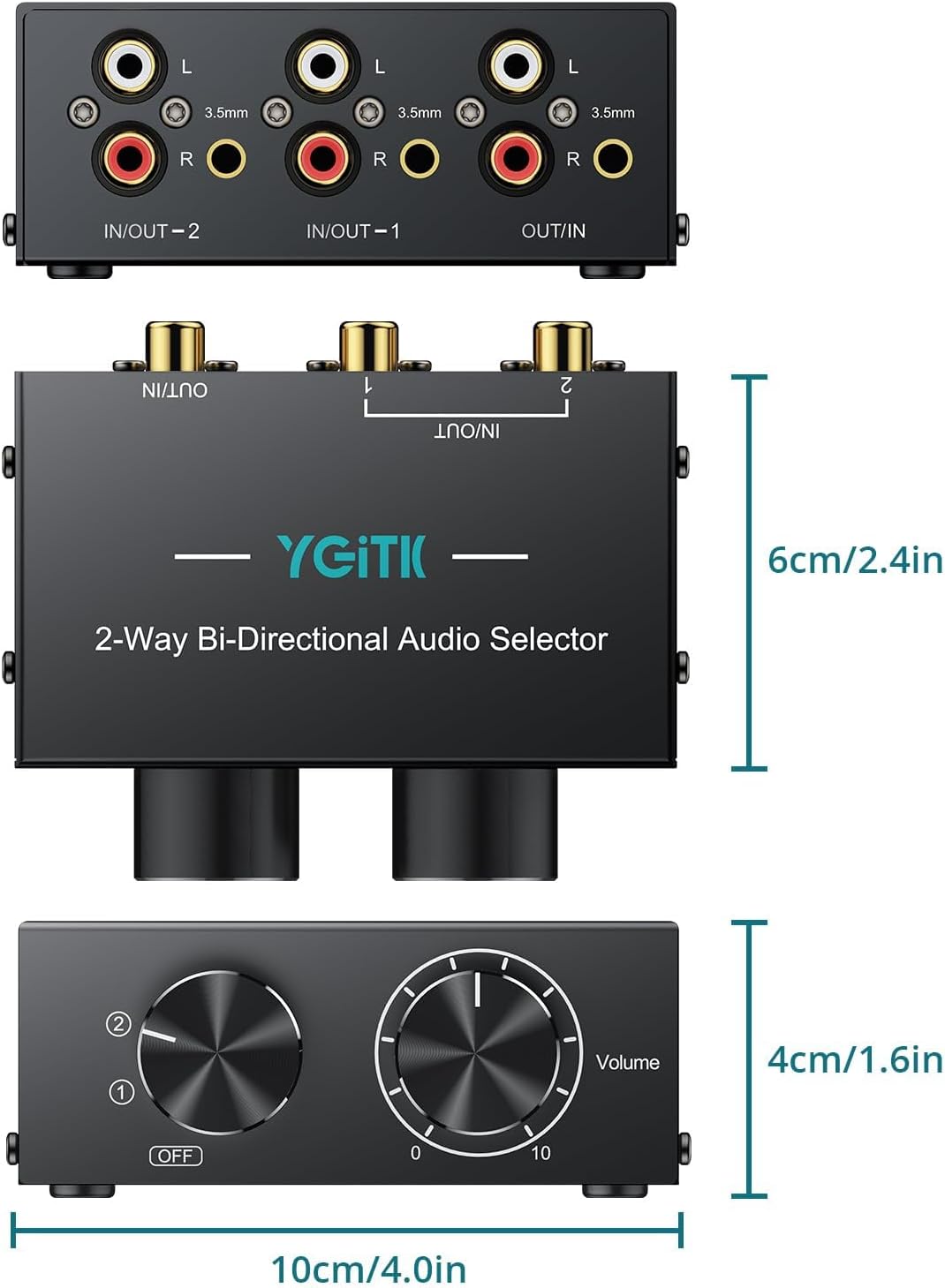 YGiTK 2-Way 2-in-1-Out/ 1-in-2-Out 3.5mm Stereo Audio Switcher Bi-Directional Aux & RCA L/R Audio Switch Selector Box