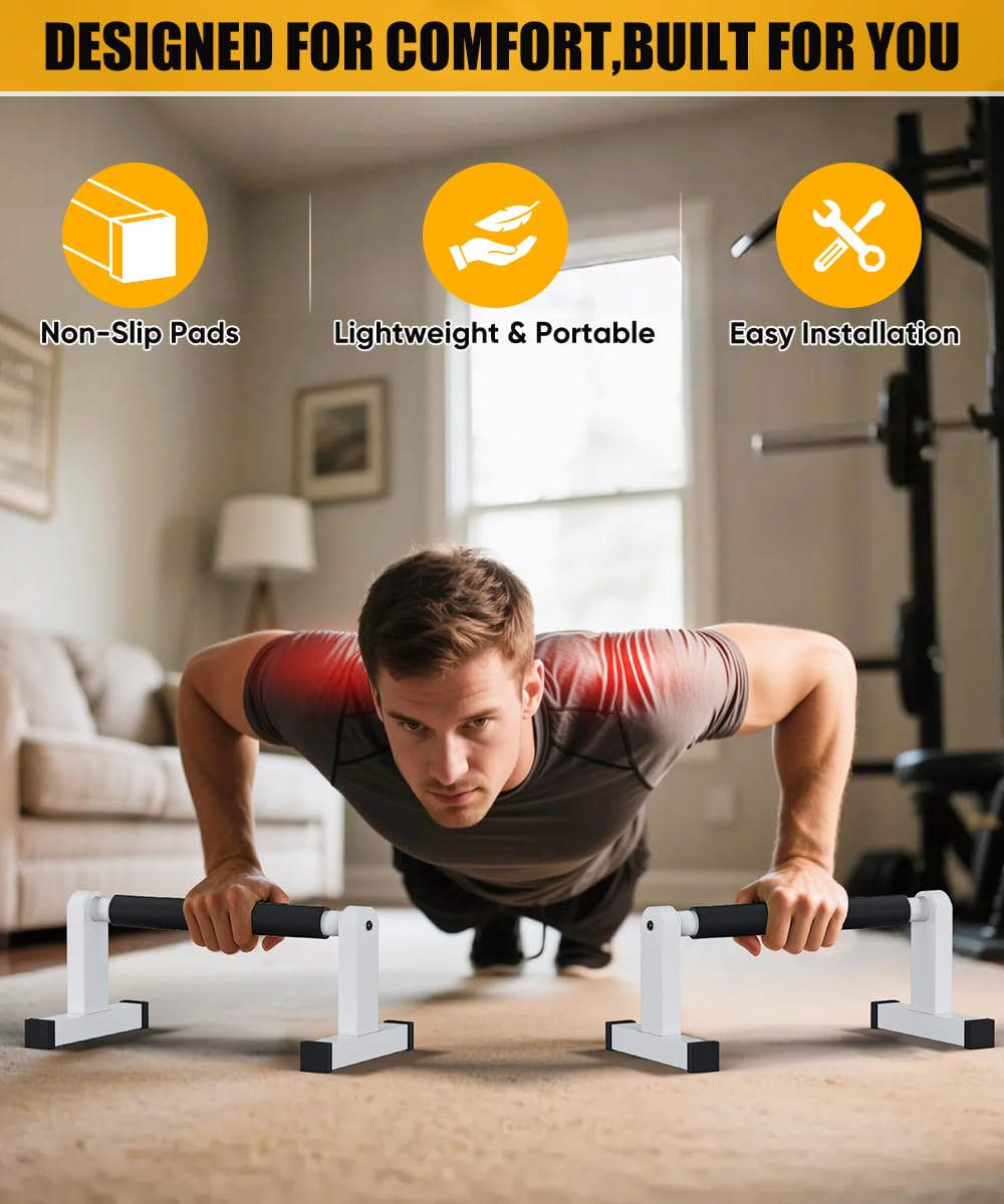 Fiwithy Push Up Bars, Heavy Duty Parallettes Dip Bar with Non-slip Grips for Calisthenics Planche L Sit Handstand Fitness Floor Workout, Pushup Station Handles Stand for Gym Strength Training, White