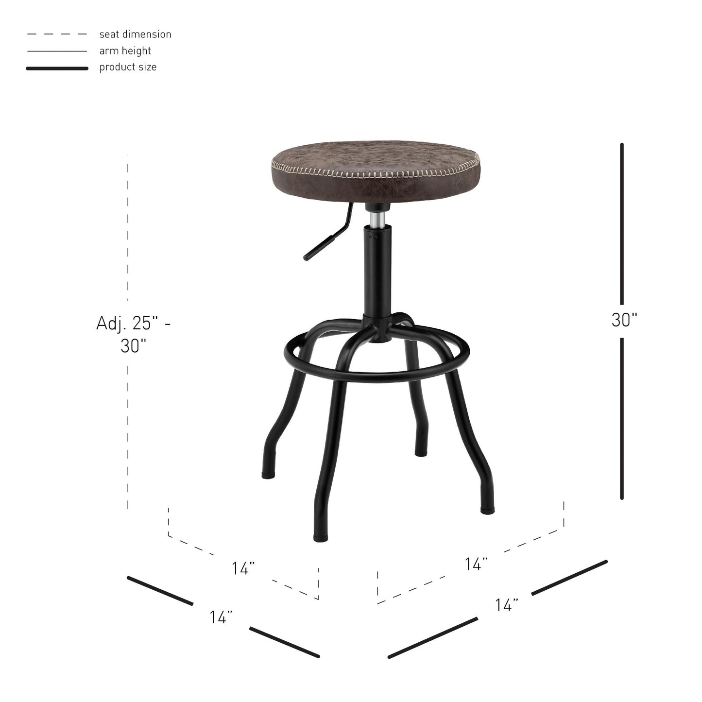 New Pacific Direct Eaton PU Leather Gaslift Backless Swivel Bar Bar & Counter Stools, Vintage Coffee Brown
