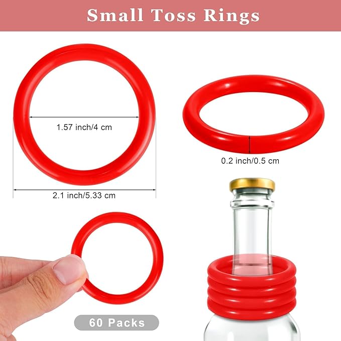 Aodaer 60 Pack Ring Toss Rings Plastic Carnival Rings 2.1 Inch for Carnival Party Favors Bottles Sport Ring Toss Game Fun Target Toys, Red