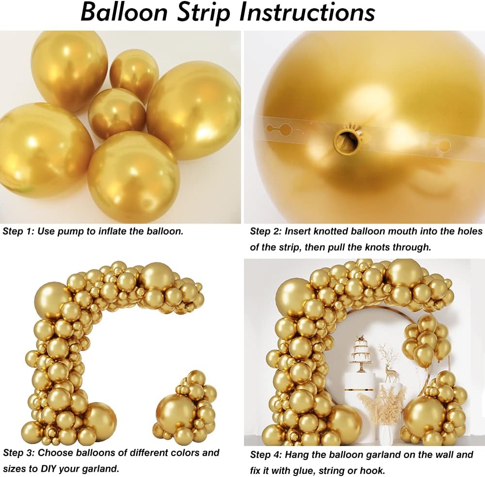 RUBFAC Metallic Gold Balloon Arch Kit - 149pcs Latex Balloons in 5-18 Inch Sizes for Parties & Events