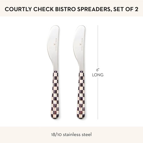 MACKENZIE-CHILDS Bistro Spreaders Set of 2 - Stainless Steel Butter & Charcuterie Utensils | Black & White Courtly Check
