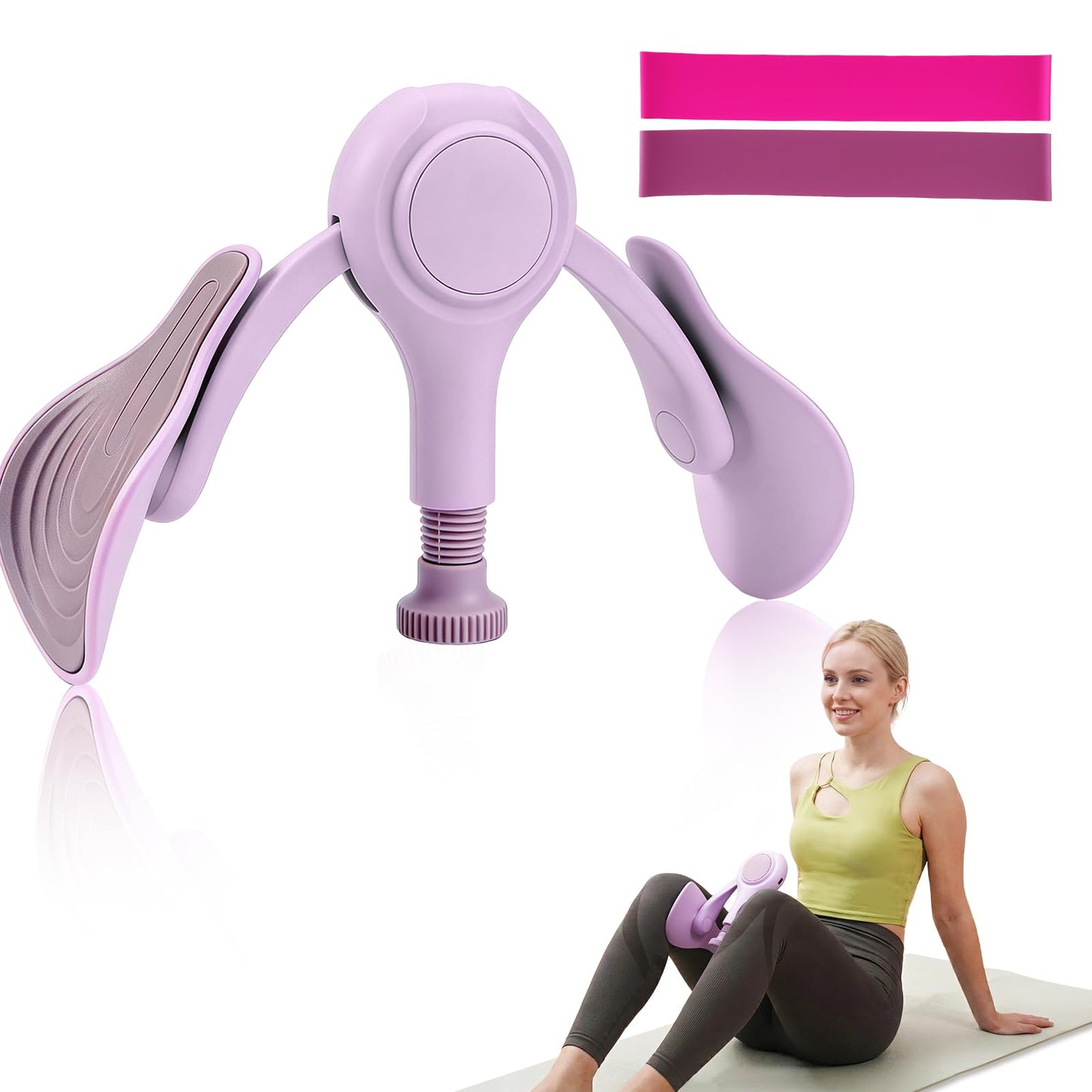 CYFIE Thigh Trainer Hip & Pelvic Floor Exerciser, Leg Strength Workout Equipment for Women, Adjustable Inner Thigh Exerciser Kegel Trainer for Home Gym with 2PCS Band