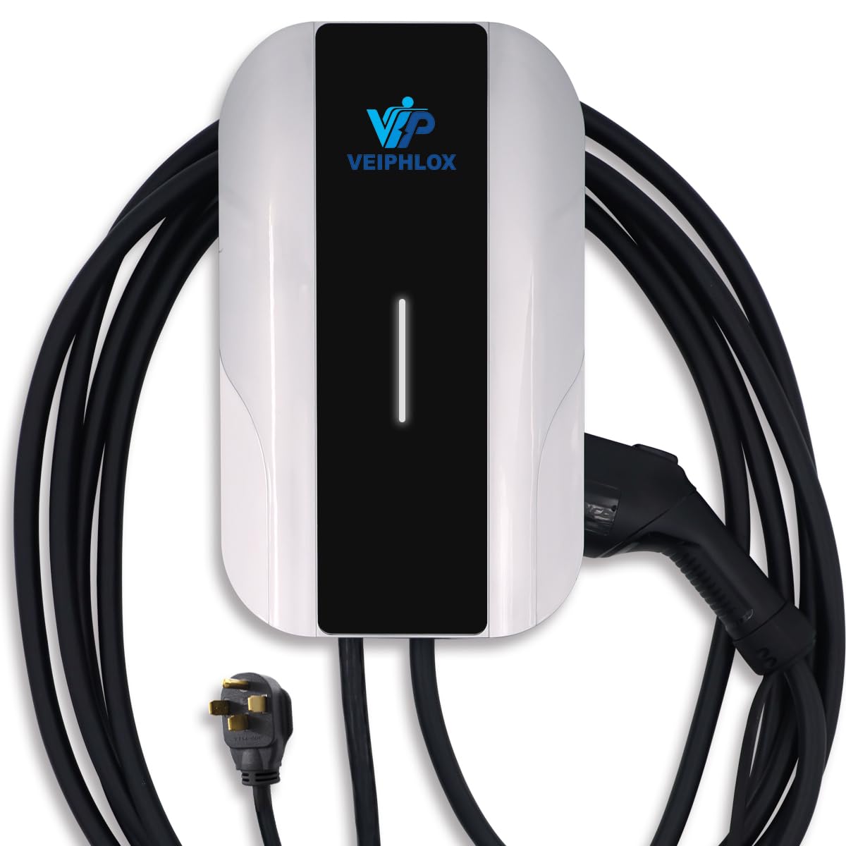 VEIPHLOX Level 2 EV Charger 40A (9.6kW), 240V J1772 Charging Station with NEMA 14-50P Just Plug & Charge (No App Needed). Zero Light Pollution: LED Remains Off in Standby (Auto-On During Charge)