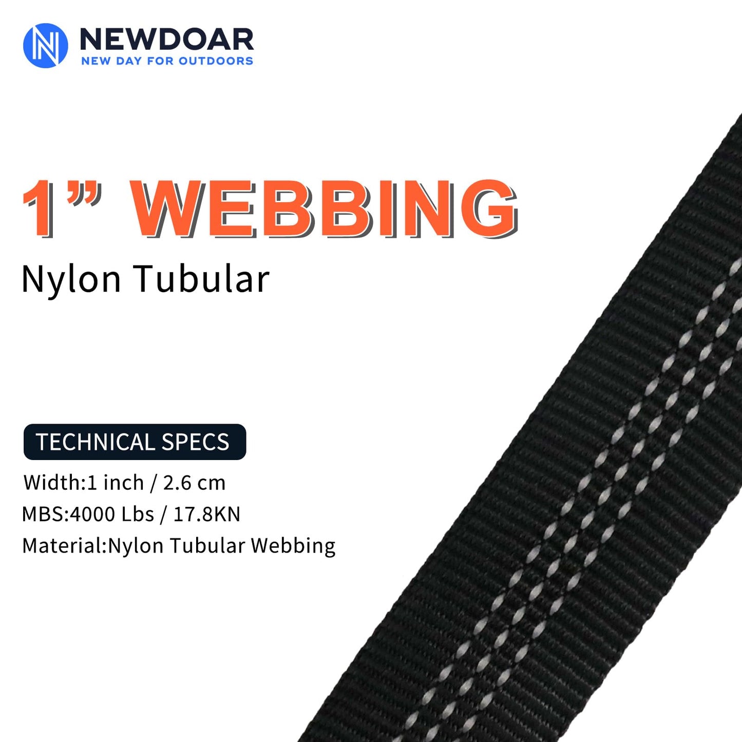 NewDoar 1 inch Nylon Tubular Webbing Tube/Tubular Climbing Webbing - Heavy Duty Strap for Rescue, Climbing, Harnesses, Rock Work, & Firefighting(Black,5Yard)