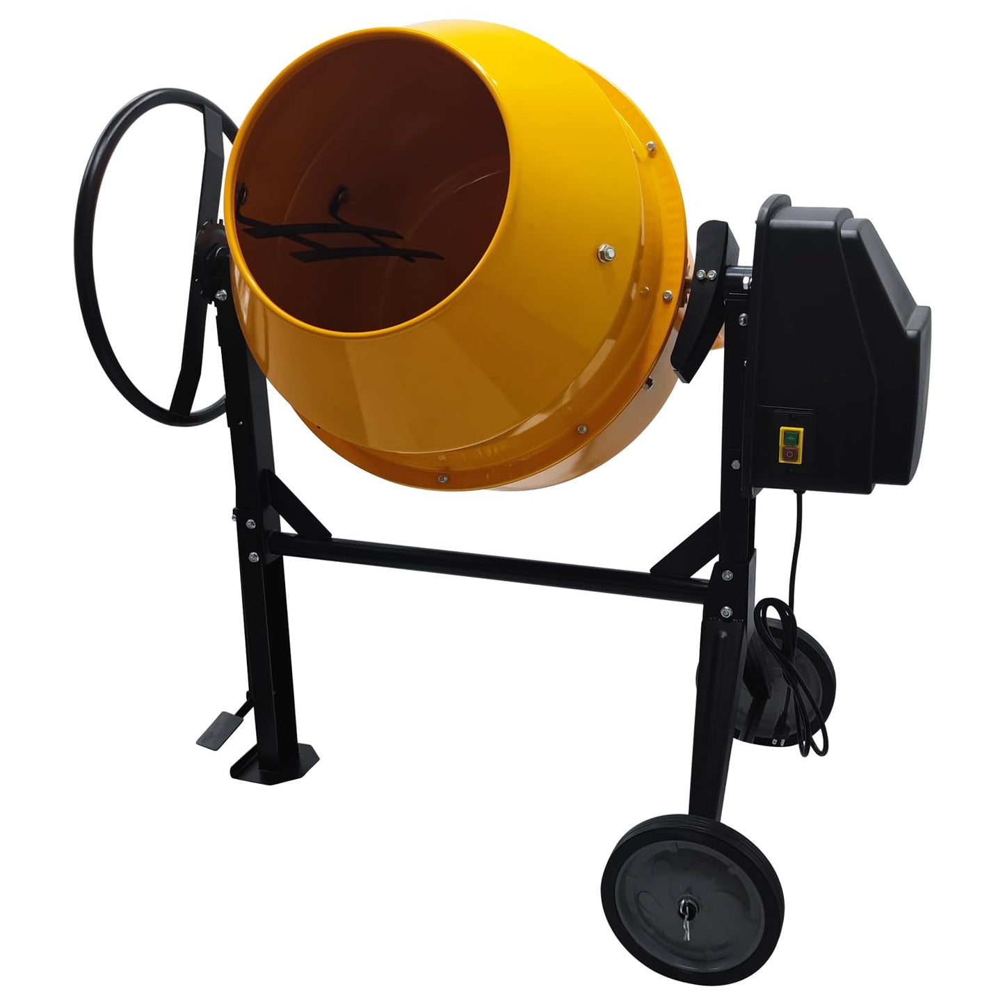 EQCOTWEA 7 Cu.Ft Cement Mixer Electric Concrete Mortar Mixer with Steel Drum & Casters 110V/60HZ Portable Concrete Mixing Machine for Construction Stucco 360°Rotation 1000W (1400RPM)