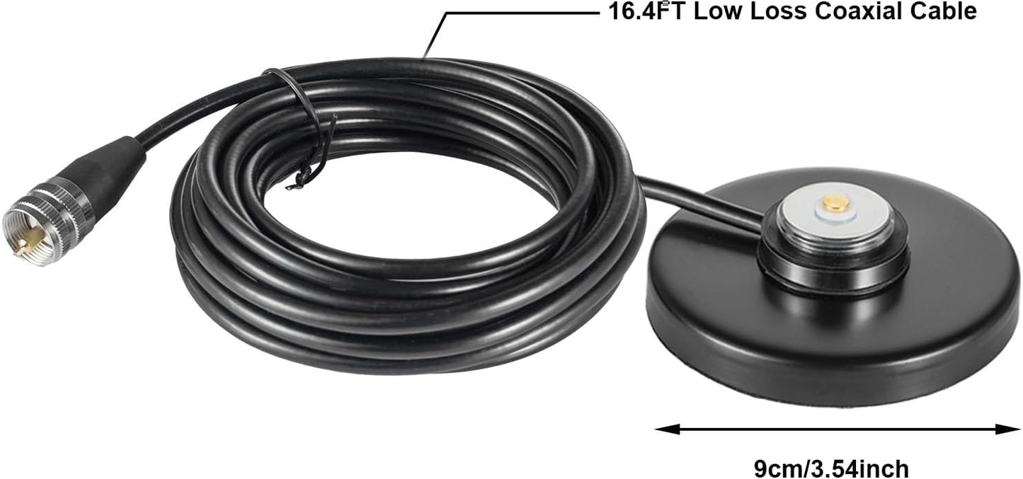 eifagur PL-259 16.4FT Heavy Duty NMO Magnetic Base Mount with Plug Connector Cable Extension for Car Bus Mobile CB Ham
