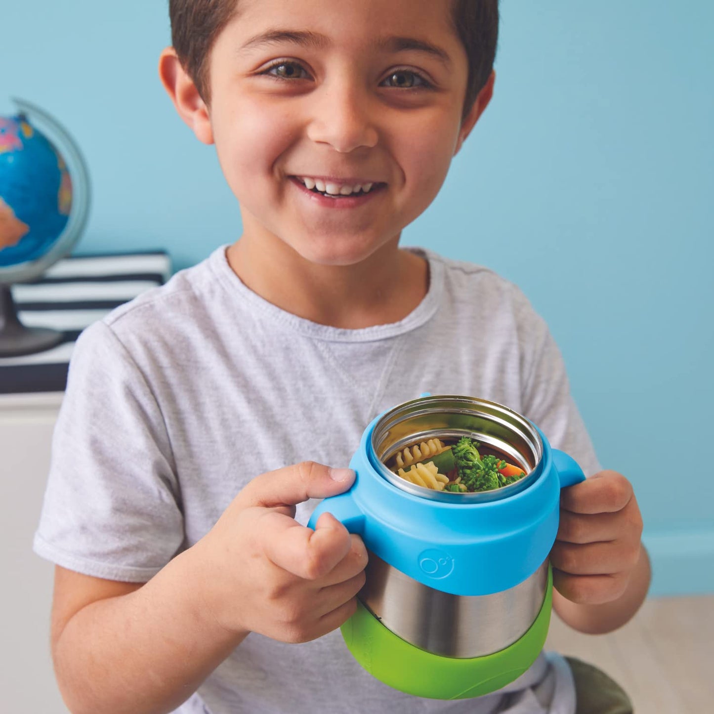 b.box Insulated Food Jar with Spork for Toddlers | Easy Open Container | Stainless Steel, 5hrs+ of Perfect Temperatures | Dishwasher Safe, BPA Free (Blue Slate, 11 oz)