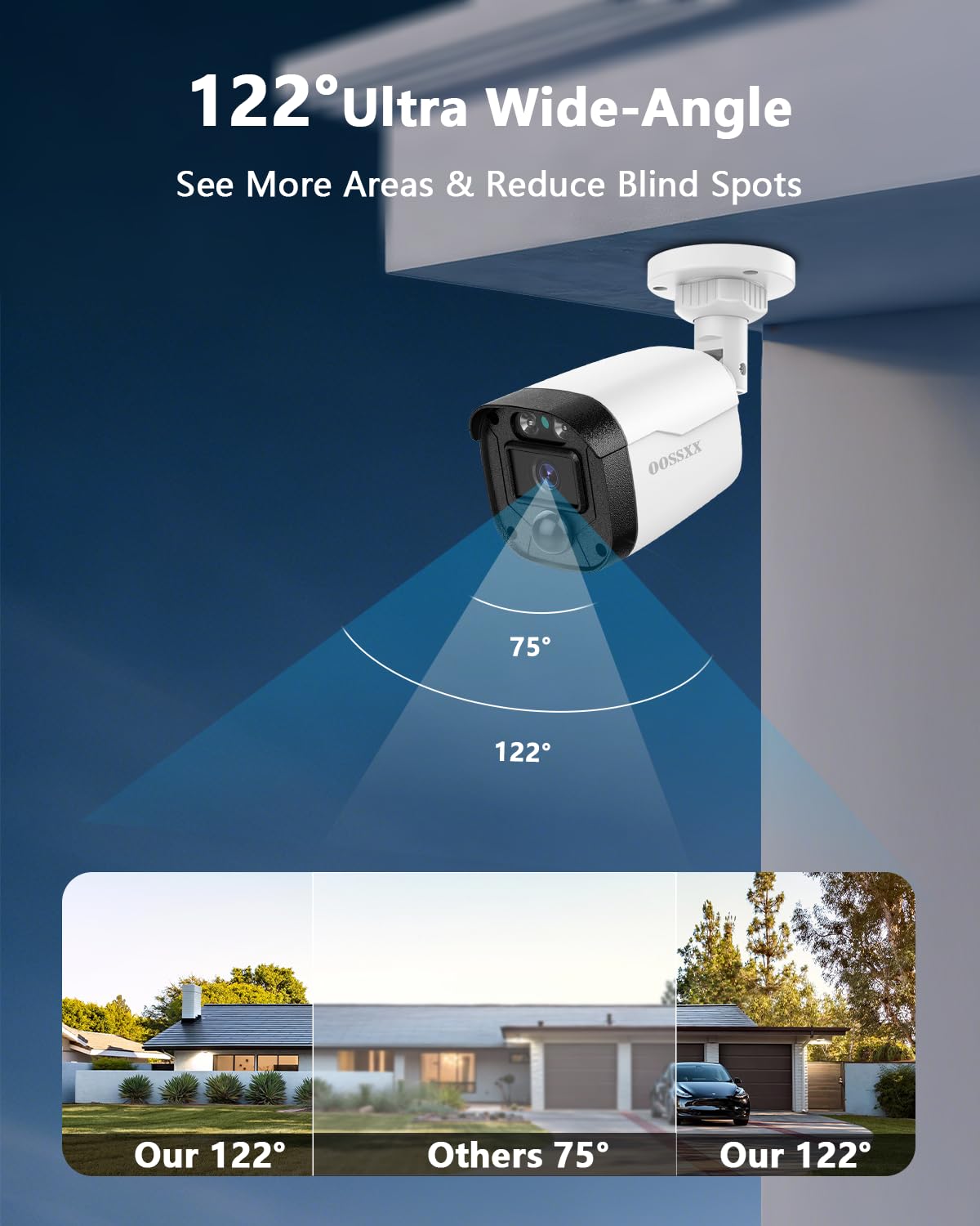 3K 5MP Wired CCTV Security Camera System with 122° Ultra Wide Angle, 4CH DVR with Monitor, 4X IP66 Indoor Outdoor Cameras, 65ft IR Night Vision, Free App, No Subscription Fee, Remote Access