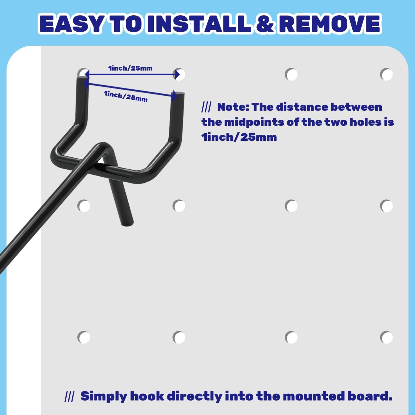 Waltool 40Pcs 2" /50mm Stainless Steel Pegboard Display Hooks Bulk Set, Black Garage Organization Peg Wall Hook Metal Slatwall Panel Hook Fit 1/8 and 1/4 Inch Pegboard for Retail