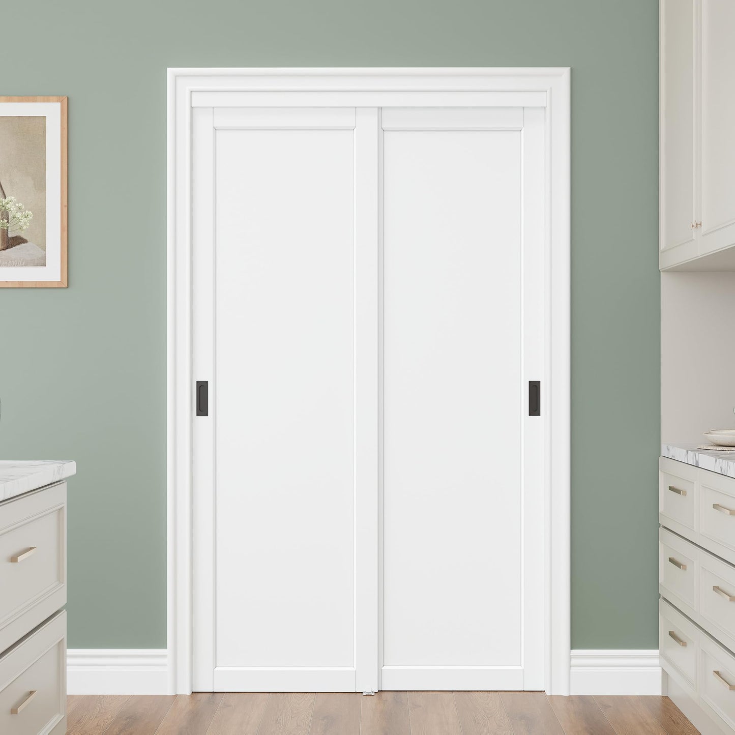 Bypass Solid Core Sliding Closet Door 48x80, Double Closet Panels with Hardware & Fascia, Interior Sliding Door with Effective Sound Reduction, No Assembly Required Panels