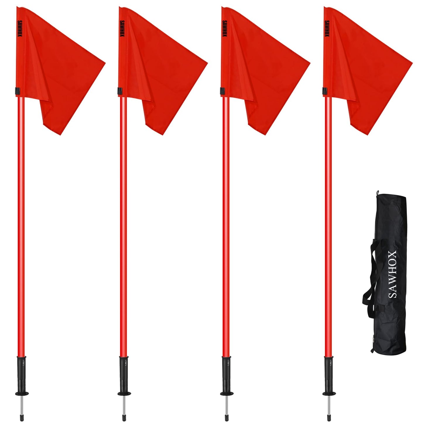 SAWHOX Soccer Corner Flags Set with Carry Bag, Red Corner Flags for Soccer Fields, 60" Reinforced ABS Poles for Match Training & Agility Drills (4 Pack)