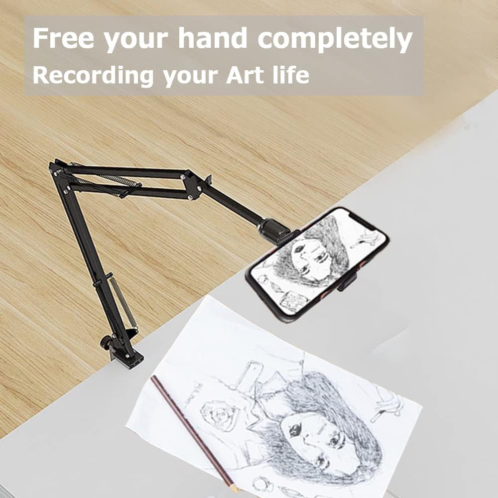 YIYANT Overhead Tripod Mount for Camera Webcam Ring Light, Long Over Head Articulating Arm with Phone Holder and Ball