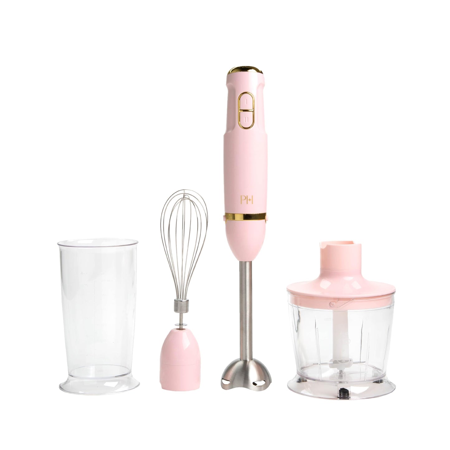 Paris Hilton Hand Blender Set, 3-in-1 Immersion Blender with Whisk, Blending & Chopper Attachments, 400W High Speed, Pink with Gold Accents – Smoothies, Soups, Sauces, Baby Food, Whipped Cream, Pink