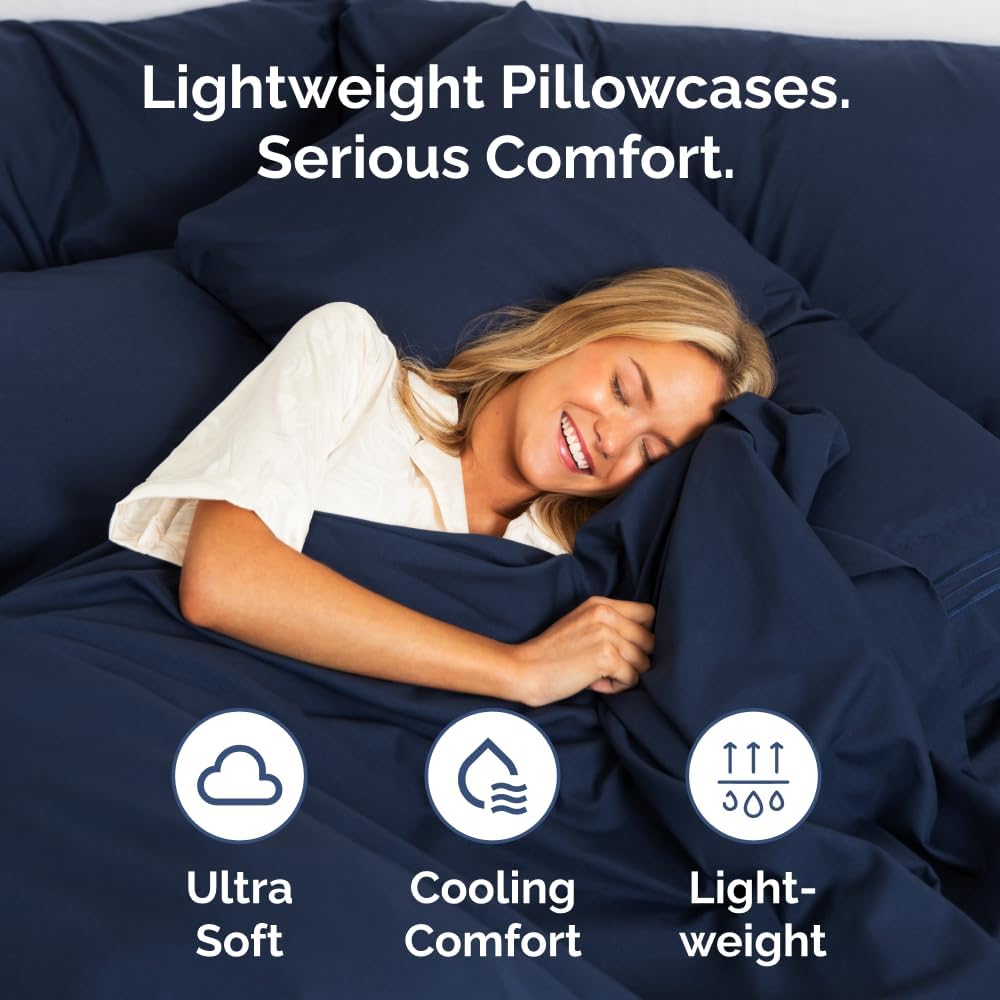 Skiennix Body Pillowcases Set of 4 | Soft 20x54 Long Pillow Covers for Side Sleepers - Navy Blue, Machine Washable