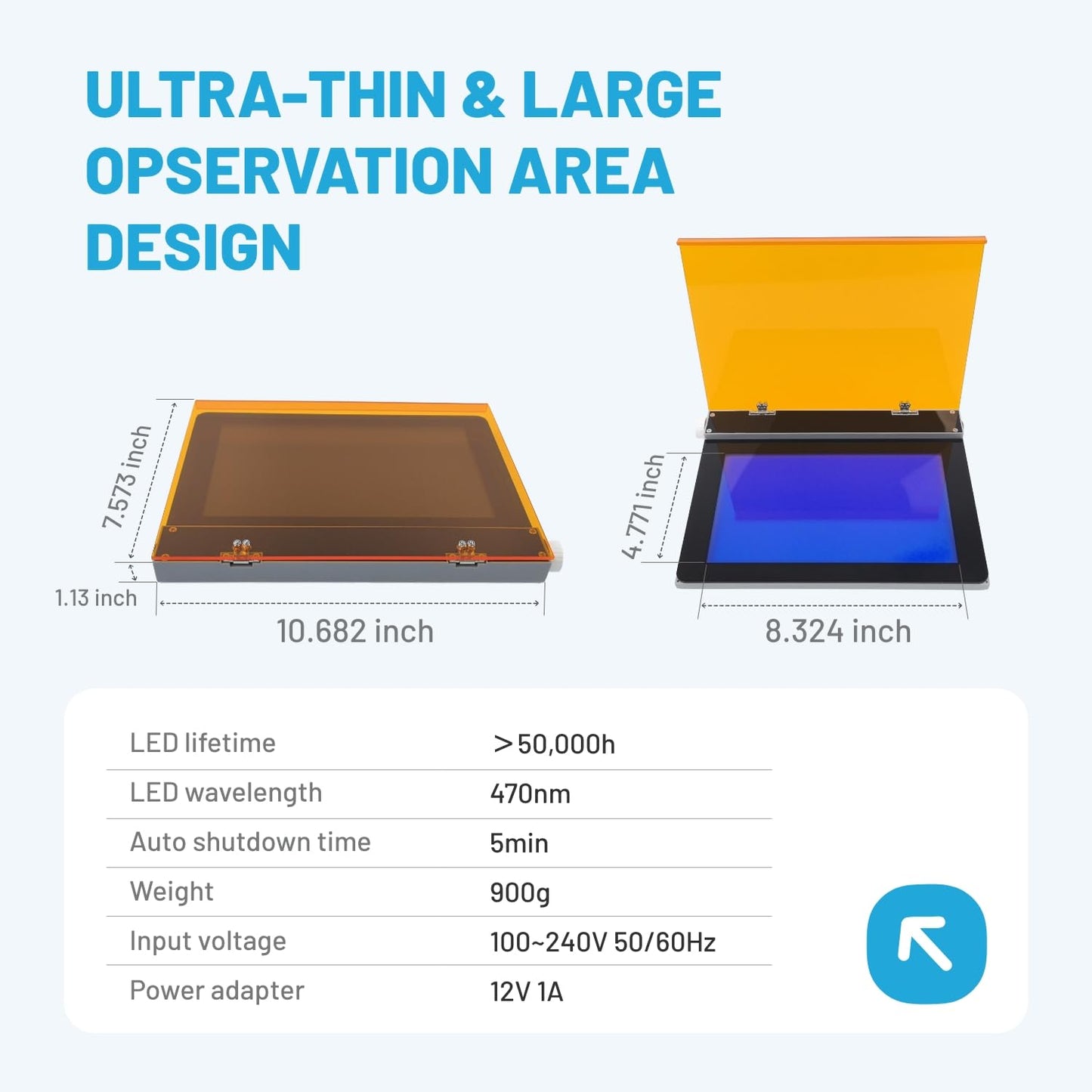 Blue LED Light Transilluminator 470nm for Gel Electrophoresis Visualization and Gel Cutting