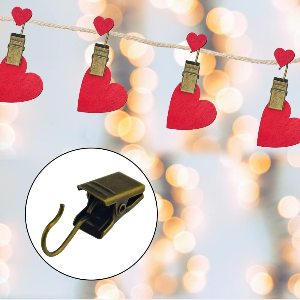 WMYCONGCONG Metal Hook Clips - 100 PCS Heavy-Duty Curtain Clips for String Lights & Photos | Antique Bronze