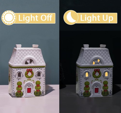 Cynkeyee Christmas House Décor - 6-Inch White Ceramic Village with Lights for Indoor Tabletop Display