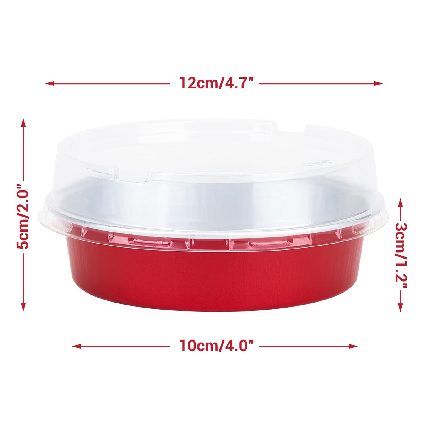 Beasea Disposable Mini Pie Tins with Lids, 50 Pack 4” 8oz Bright Red Aluminum Baking Foil Tins Small Round Tart Container for Individual Dessert Cupcake Muffin Cheesecake Ramekin Quiche Oven Dishes