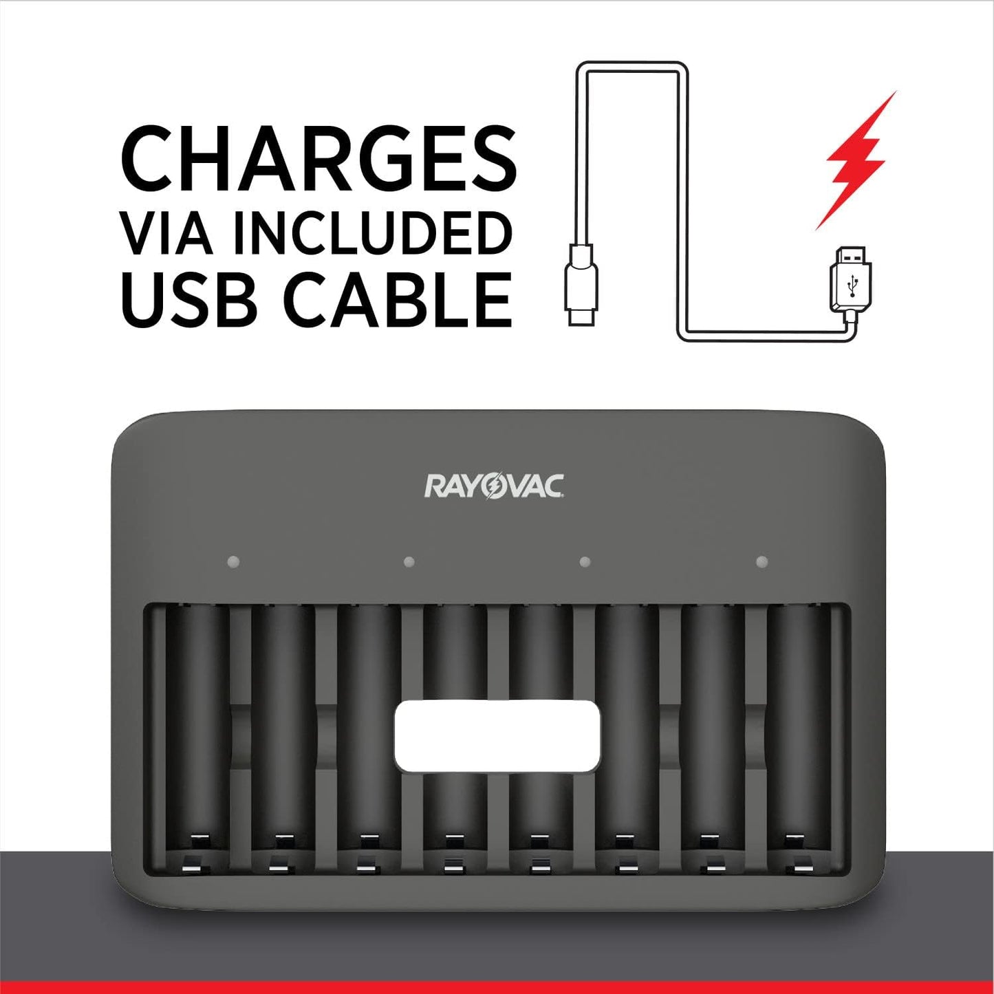 Rayovac 8 USB Battery Charger, Bay Charger for NiMH AA and AAA Rechargeable Batteries, Fast Charger for Batteries