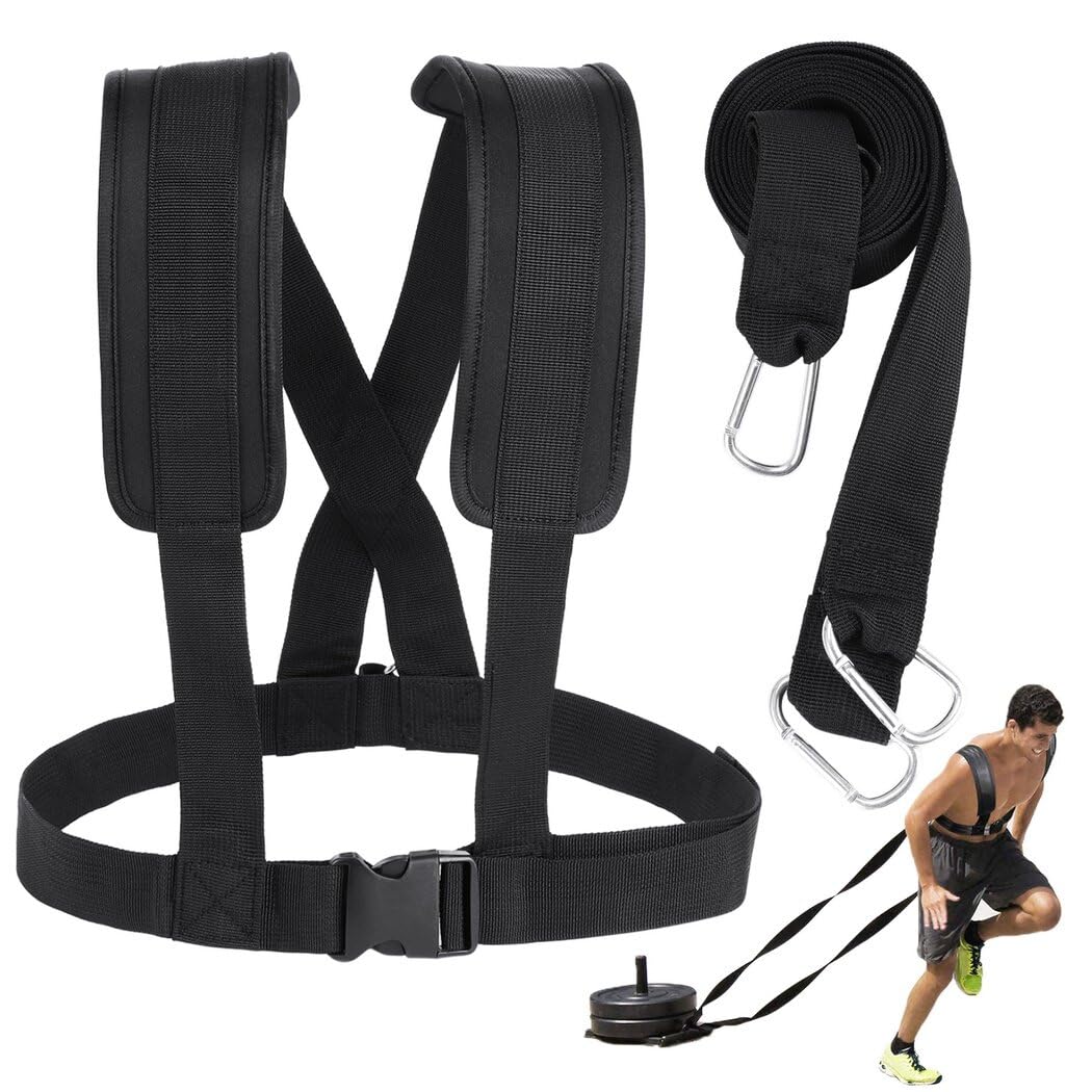 Sled Harness for Exercise, Physical Football Running Resistance Training Rope Kit Tire Pulling Harness Fitness Exercise Workout Assistance Equipment Trainer with Adjustable Padded Shoulder Strap