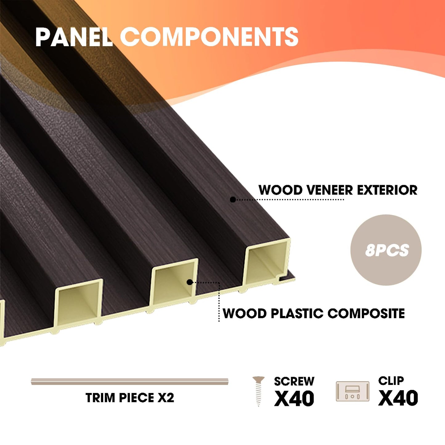 OUZUGIE WPC Acoustic Slat Wall Paneling, 8-Pack 96 x 6 Inches 3D Wall Panels for Interior Wall Decor,Living Room,TV Background,Study Room,Office Spaces,Bedroom,High Grille (Walnut)