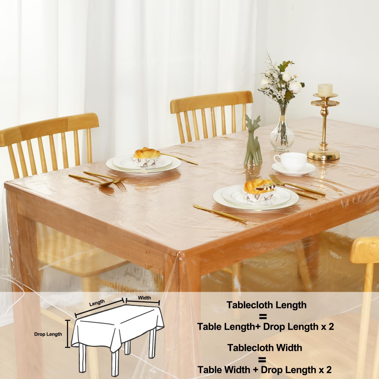 XWZO Clear Plastic Tablecloth Rectangle - 100% Waterproof Oilproof Stain Resistant Wipeable Vinyl Table Cloth, Transparent Cover Protector for Dining, Parties, 70 x 108 Inch